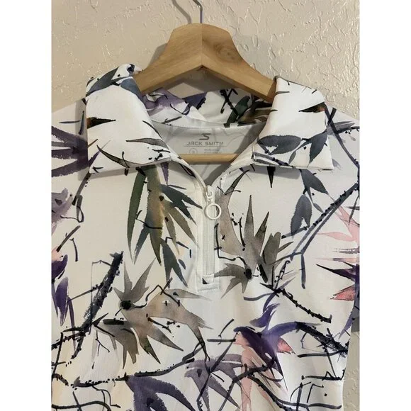 Y Jack Smith White Birds of Paradise Buttery Soft Short Sleeved Golf Polo Shirt - Picture 6 of 10